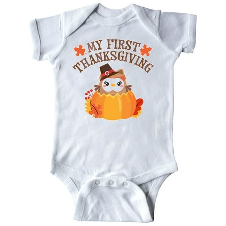 

Inktastic My 1st Thanksgiving Cute Owl in Pumpkin Gift Baby Boy or Baby Girl Bodysuit