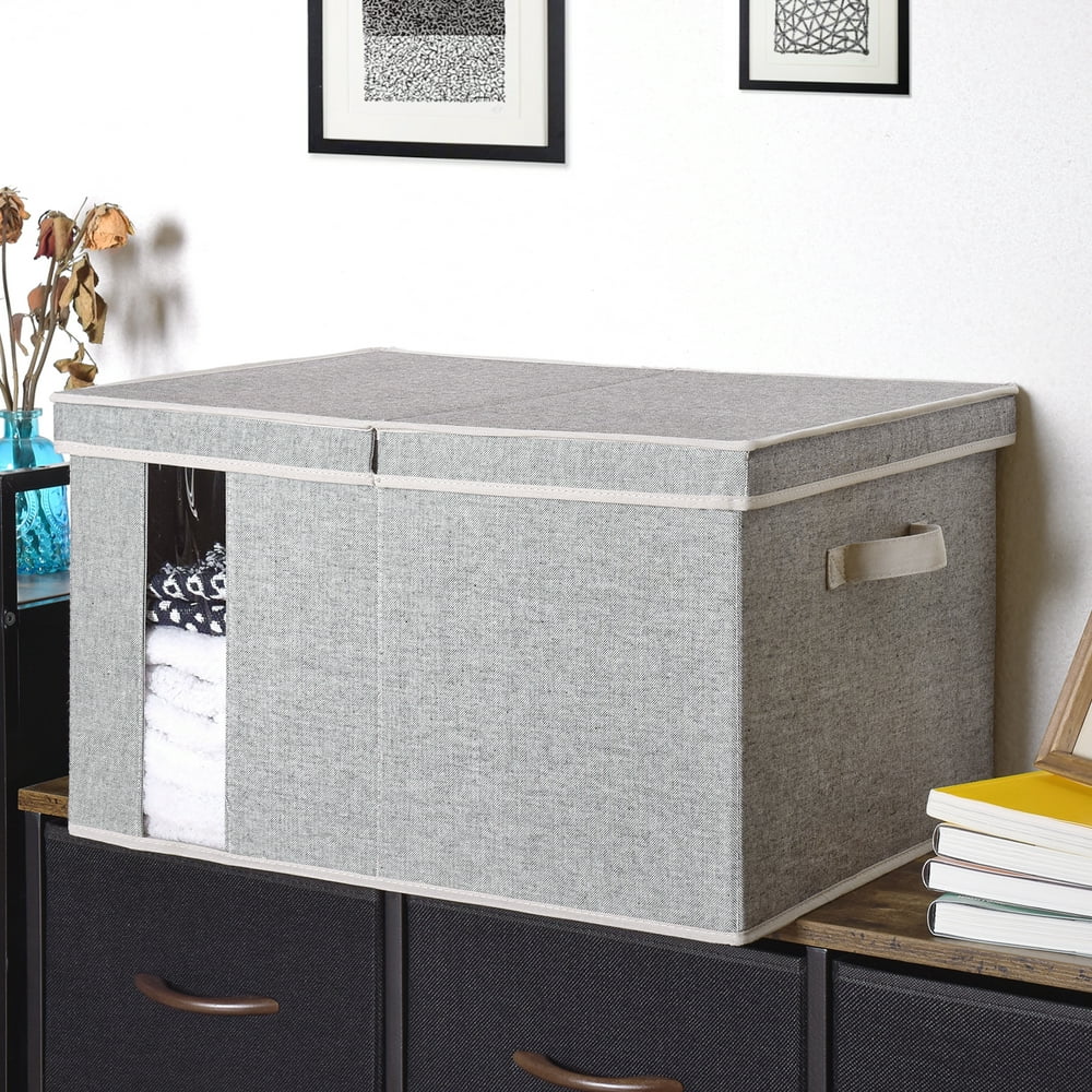 Foldable Fabric Storage Bin with DoubleOpen Lid, Decorative Storage Box with Transparent Window