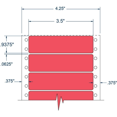 Compulabel 120756, 3-1/2" x 15/16" Pinfeed Red Address Labels