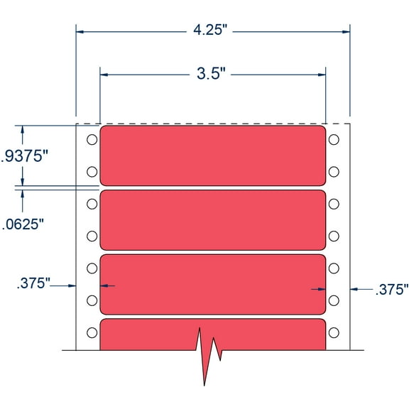 Compulabel 120756, 3-1/2" x 15/16" Pinfeed Red Address Labels