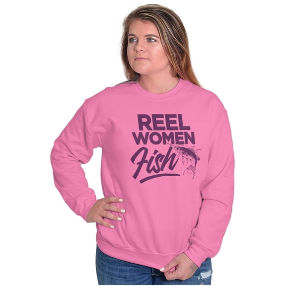 Reel Women Fish Cute Girly Fishing Women Crewneck Sweatshirt Brisco Brands 2X