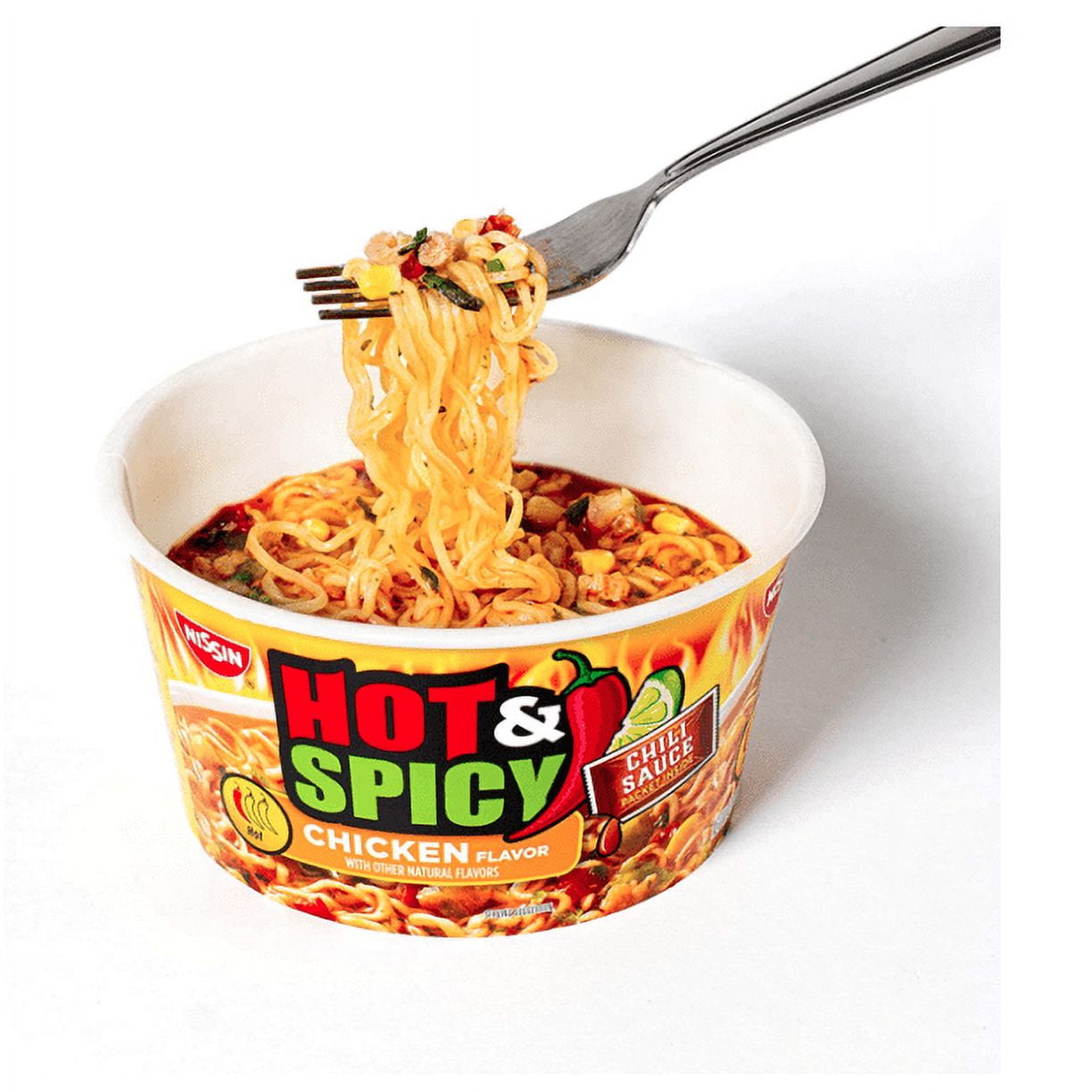 Nissin Hot and Spicy Chicken Flavor Ramen Noodle Soup, 3.32 Ounce (Pack of 12)