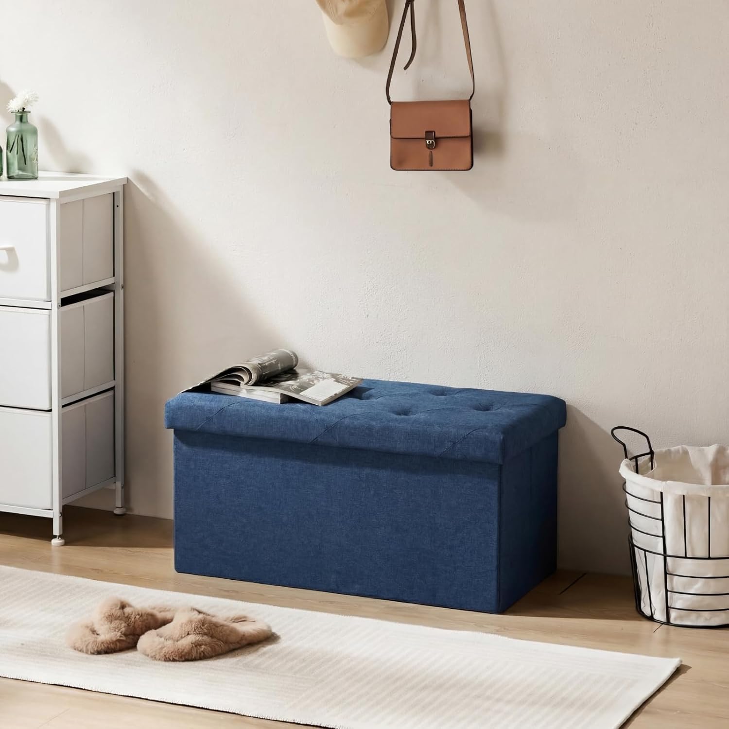 Accver 30-Inch Foldable Storage Ottoman Bench, Blue photo 5