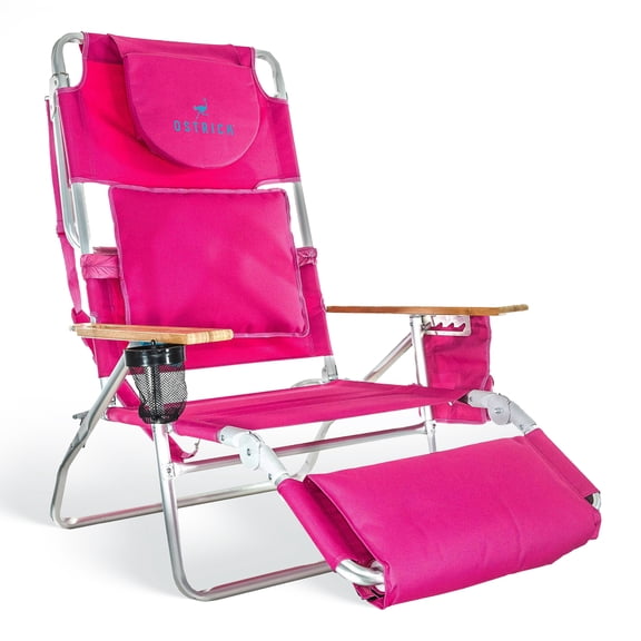 Ostrich The Deluxe 3N1 Lightweight Outdoor Beach Lounge Chair with Footrest, Pink