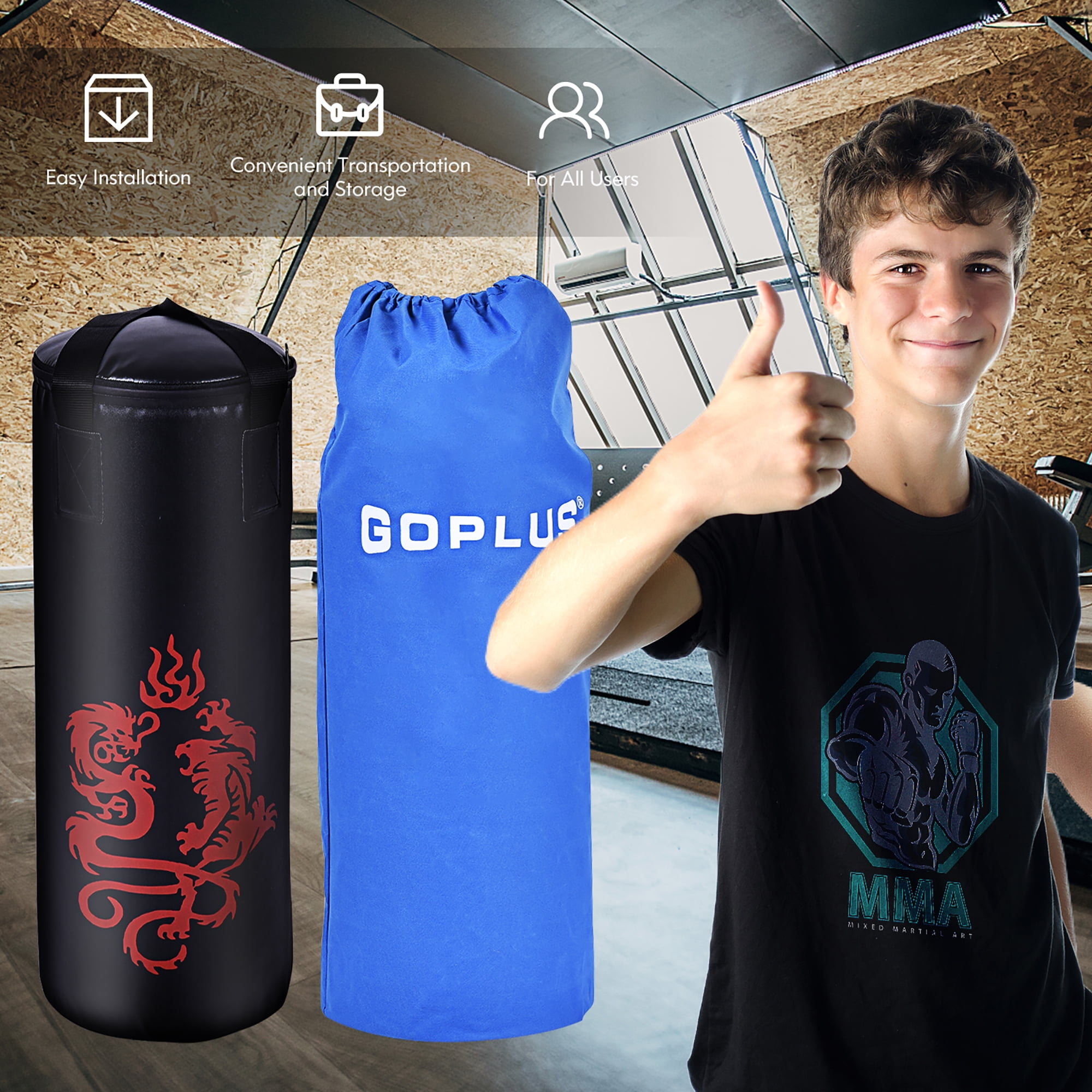Goplus 40Lbs Filled Punching Boxing Suit w/Sandbag Gloves Rucksack Hook Jump Rope