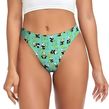Qokaie Alphabet And Panda Printed Women s Cotton Thong Underwear  Sexy Breathable Panties G-string-4X-Large