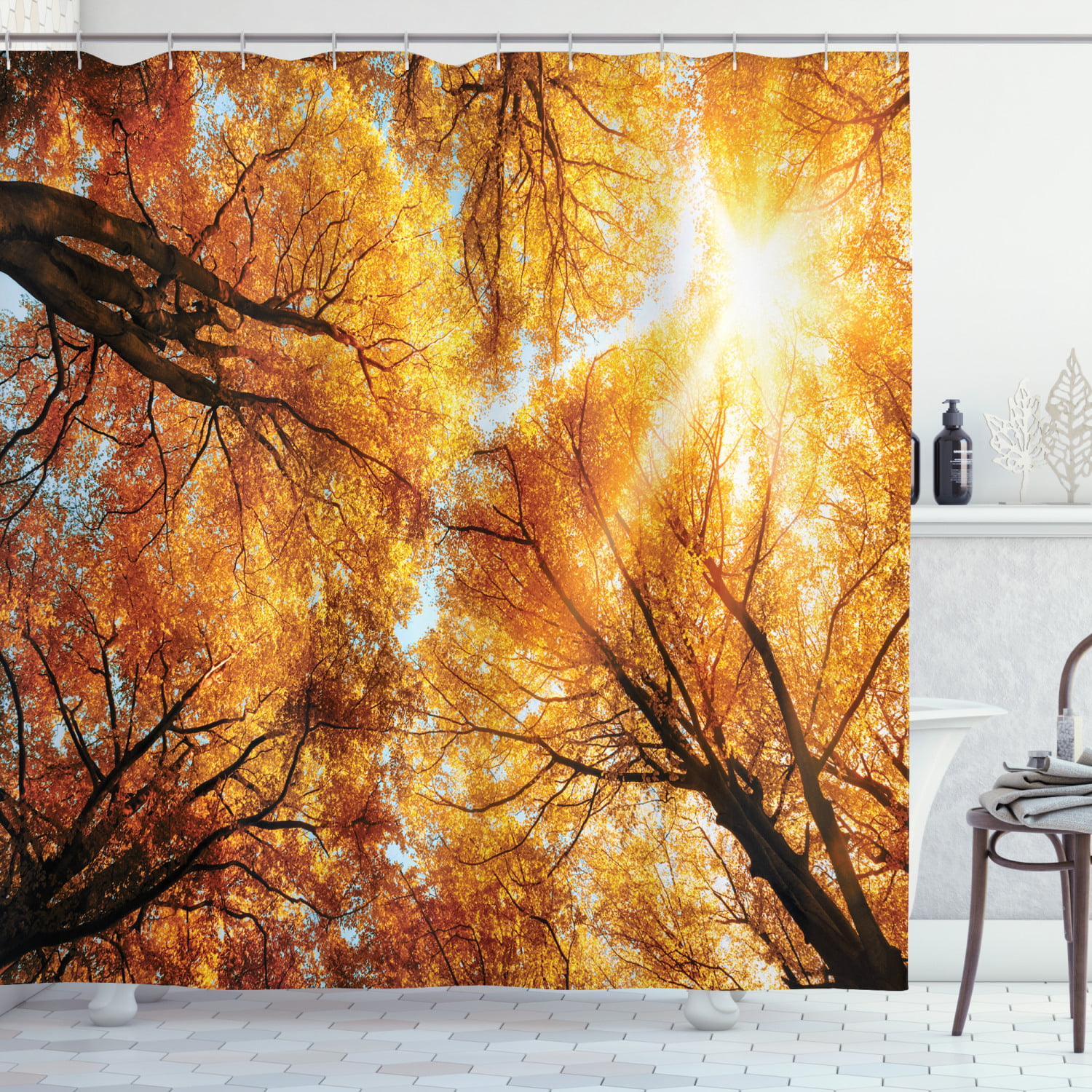Details about   71" Autumn Red Leaves Tree Forest Bathroom Shower Curtain Waterproof Fabric 