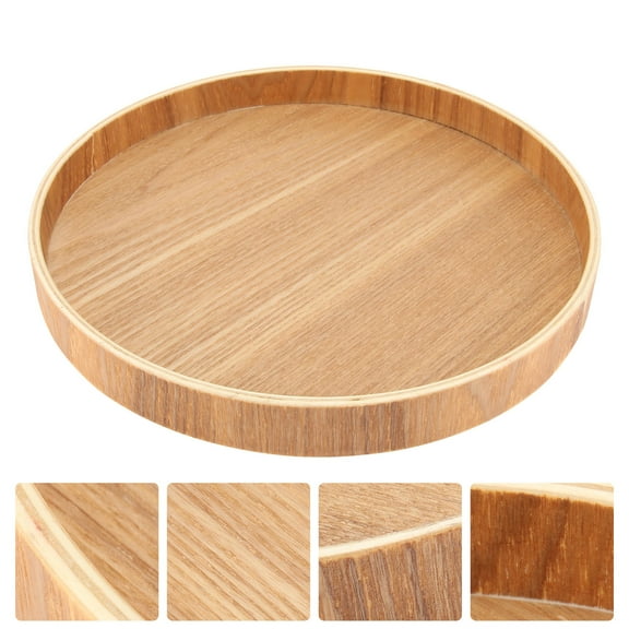 SOPOTUTU 1-Pack Round Light Brown Wooden Dish - Wood Plate for Family, Restaurant, Kitchen, and Back to School Use