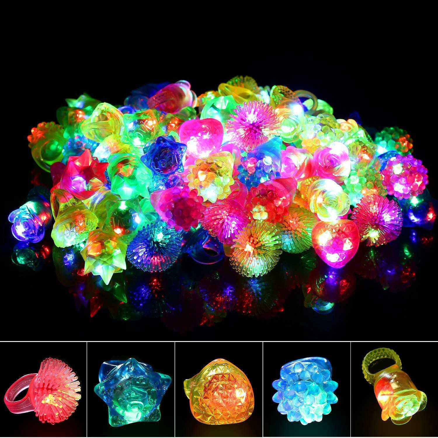 36 Packs LED Light Up Toys Party Favors for Kids Prizes Toys, 24 pcs Light Up Bumpy Rings and 12 LED Toy Bracelets For Birthday Classroom Rewards