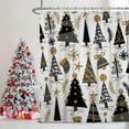 thumbnail image 2 of Christmas Decor Waffle Shower Curtain for Bathroom 84x72inches Christmas Trees Shower Curtain Set with Hooks Black Gold Grey X-mas Trees Waterproof Fabric Shower Curtains, 2 of 6