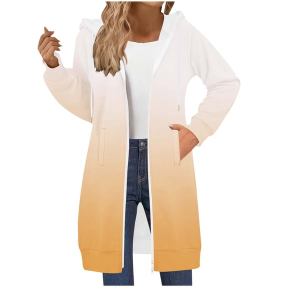 CLOISE Hoodies for Women Trendy Pockets Lightweight Sweatshirt Zip up Tunic Gradient Long Sleeve Jackets Casual Clothes
