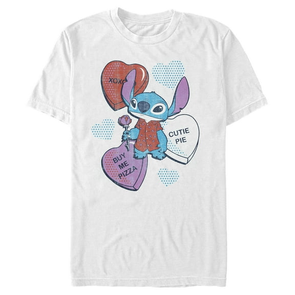 Men's Lilo & Stitch Hearts and Pizza Graphic Tee White 2X Large