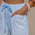 thumbnail image 5 of Delayuji Women's Linen Pants Striped Cropped Pants Casual High Waist Loose Fit Summer Beach Pants With Pockets Beach Vacation Clothing, 5 of 5