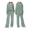 thumbnail image 2 of Women's Two Piece Set Casual Loungewear V-Neck Outfit Fall Travel Matching Lounge Set Green S, 2 of 6
