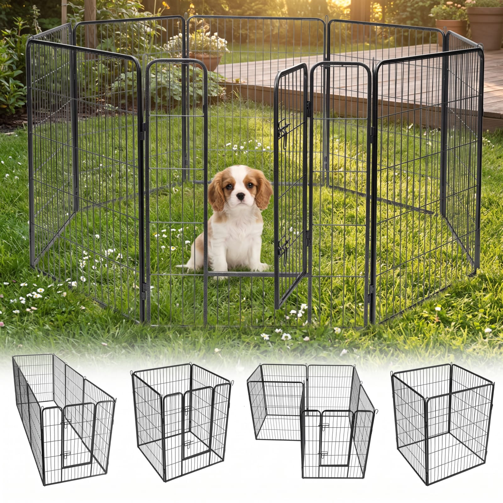 Vebreda Dog Playpen, 8 Metal Panel Heavy Duty Pet Playpen Dog Fence with Door, Heavy-Duty Dog Playpen, Changeable Shape, Added Secure Design