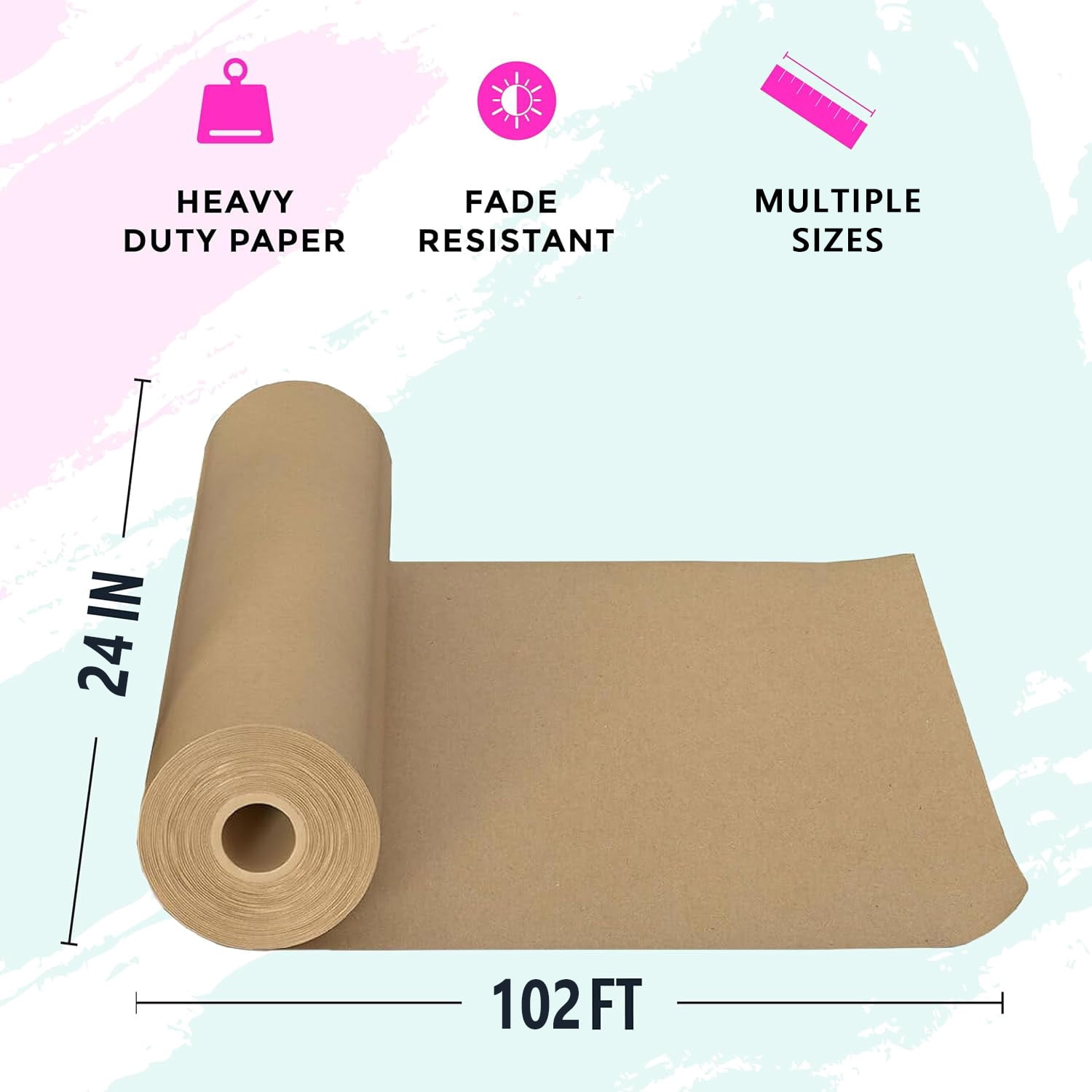 Teddy Run Jumbo Kraft Paper Roll - Brown - 24" x 1220" (102') - Suitable for Packing - Moving - Shipping - Crafts - Wall Art - Bulletin Boards - Floor Covering - Table Runner