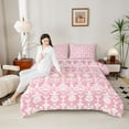 thumbnail image 4 of jejeloiu Rustic Victorian Floral Full Size Comforter Sets,Boho Exotic Style Bedding Comforter Set,Pink Damask Jacquard Bedding Sets For Adult,Luxury Bedroom Decor Reversible,3pcs, 4 of 8