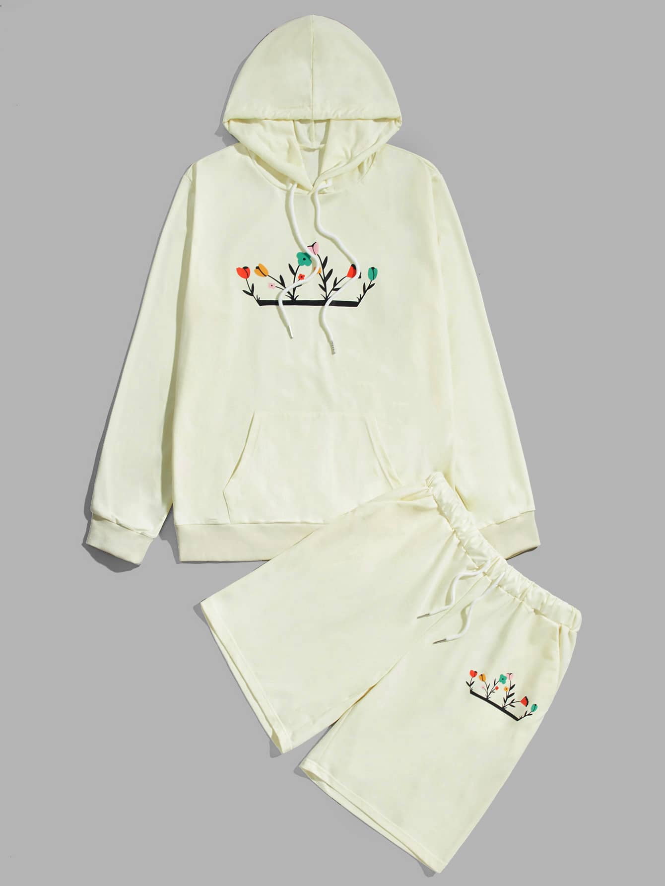 YUSKY Mens Floral Printed Drawstring Hooded Pocket Sweatshirts 