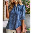 thumbnail image 3 of Blusa con estampado floral,Blusa de mujer con estampado floral y manga abullonada, blusa con cuello alto, multifuncional, 3 of 6