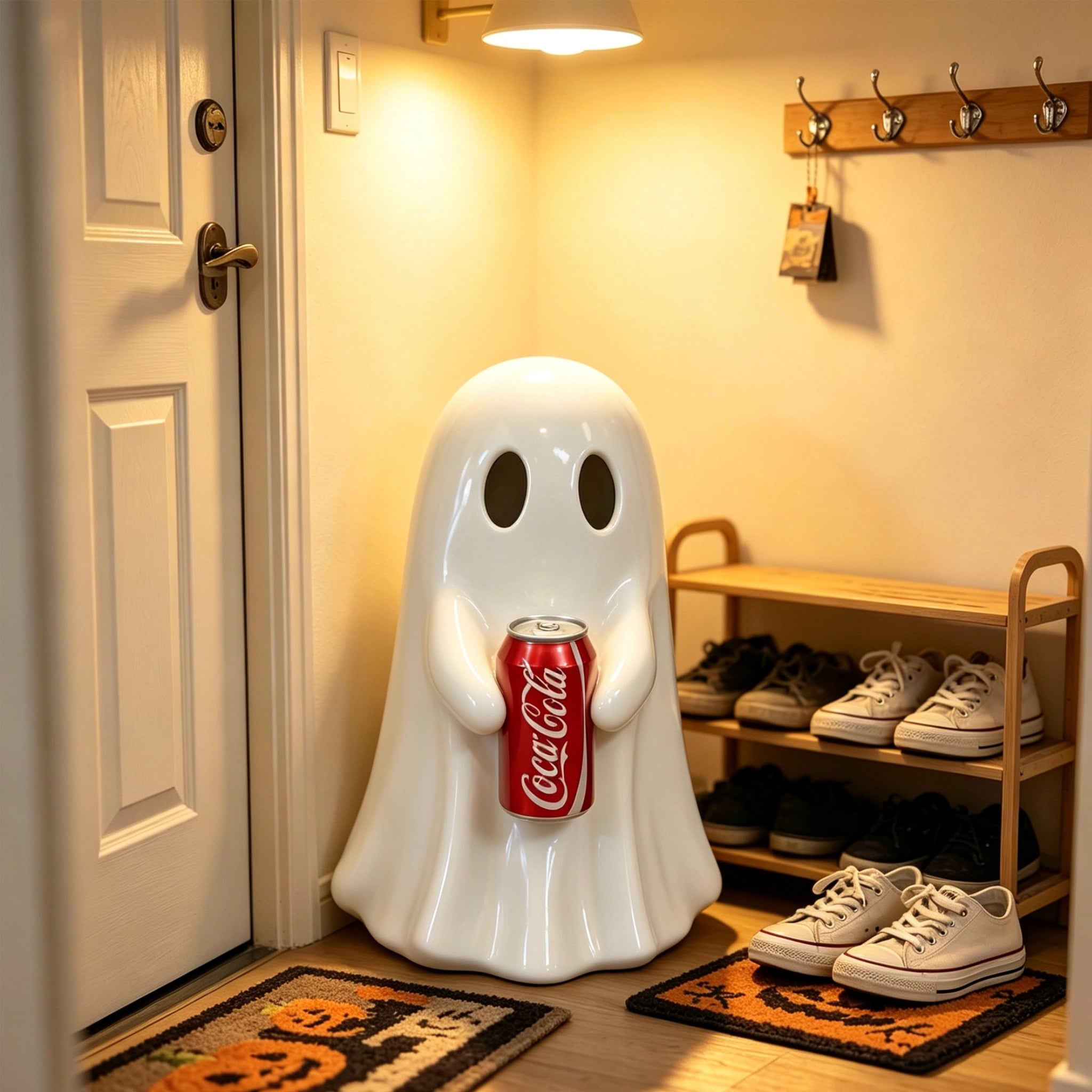 Coca-Cola Halloween Ghost Decor, Resin Ghost Figurine Holding Diet Coke Can, Retro Spooky Season Mantel Ornament Gift for Coke Collectors