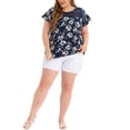 thumbnail image 2 of Unique Bargains Women's Plus Size Outfits Fashion Floral Keyhole Back Short Sleeve Blouse, 2 of 6