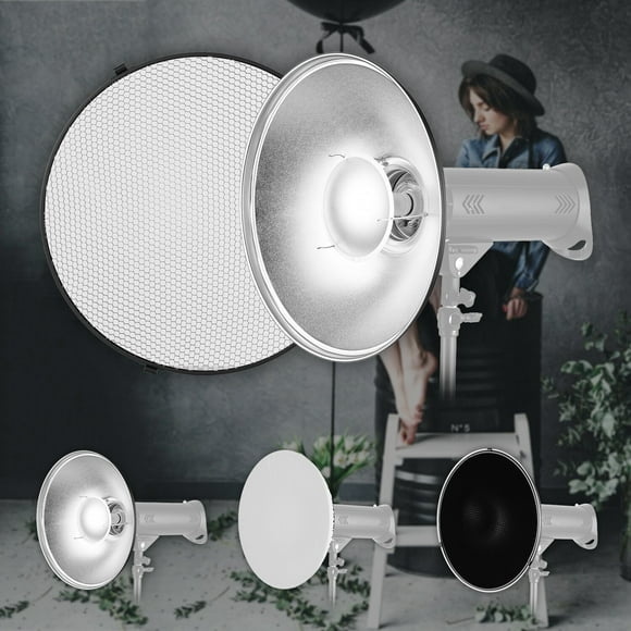 Graflsoa 16 Pouces Bowens Mount Beauty Dish avec Grille en Nid d'Abeille, Diffuseur Doux et Réflecteur pour Studio Photographie