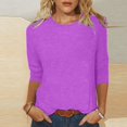 thumbnail image 2 of CHUANK Chemises à Manches 3/4 pour Femmes Décontractées Unies Col Rond Été Blouses à Manches Trois-Quarts 2024, 2 of 6