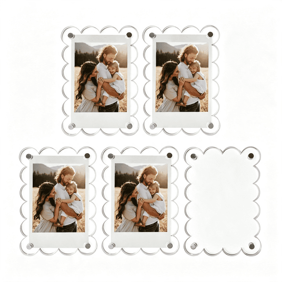 XIBUFE 5 Pack Acrylic Magnetic Picture Frames for Fridge, 2.75X3.9 Inch Clear Scalloped Acrylic Photo Holders for Mini & Wallet-Size Pictures Magnetic Picture Frames for Refrigerator