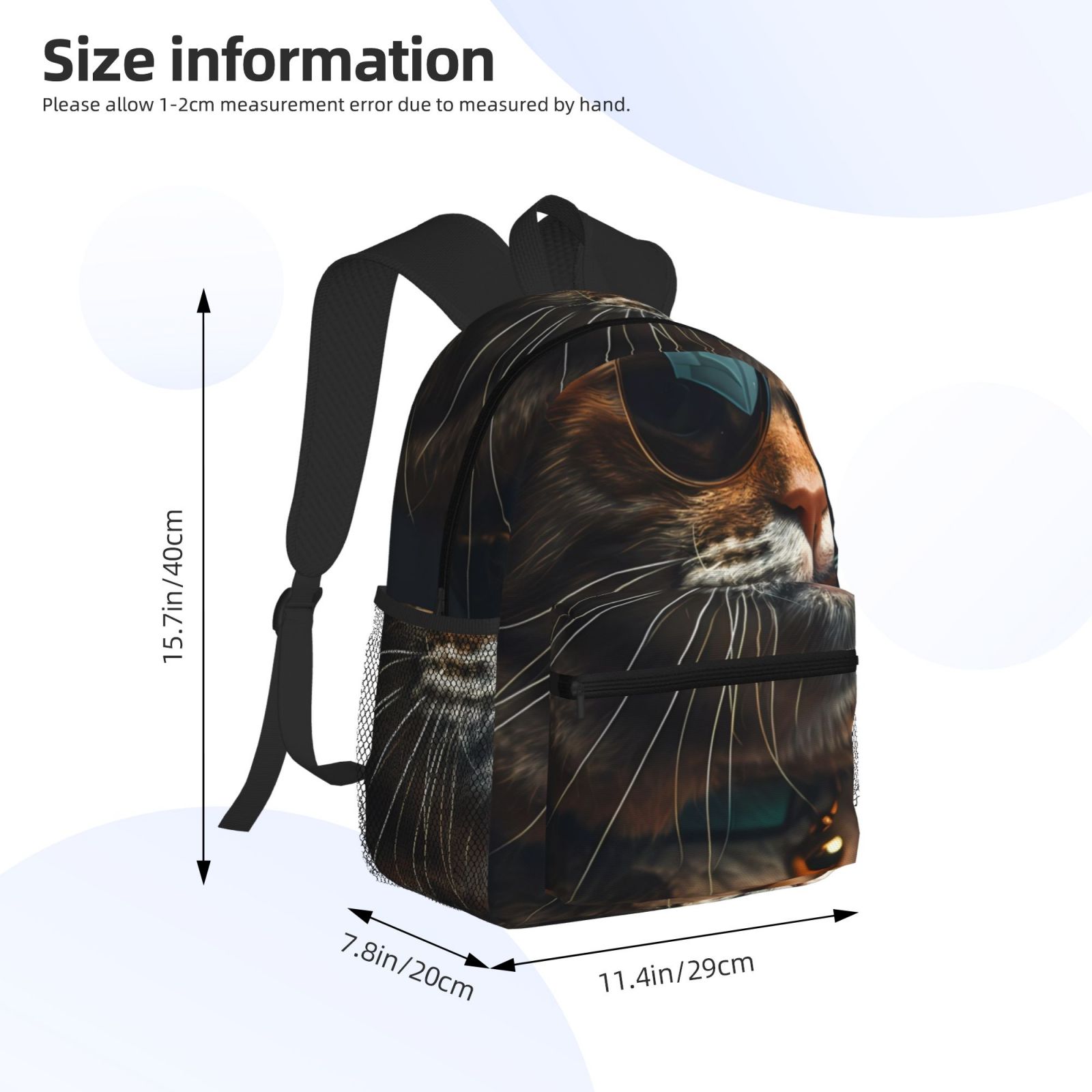 Gukieu Dapper Cat in Sunglasses Print Backpack, Waterproof Backpack with Adjustable Shoulder Straps, Suitable for Campus, Business, Travel, Unisex