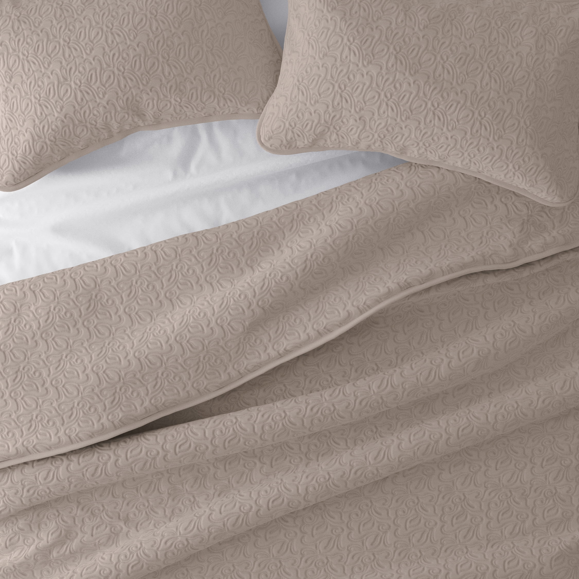 Noble Linens 3 Piece Latte Floral Stitch Quilt Set, Twin / Twin XL