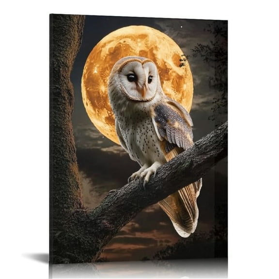 Shadudu Owl of The Night Canvas Decorative Print Painting by Artist Buanfen Yu (16 x 20 in/12 x 16) - Wall Decor for Living Room Bedroom Home Office 12x16 in
