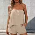 thumbnail image 6 of 2 Piece Shorts Sets for Women Strapless Tube Top Elastic Sleeveless Lightweight Beach Casual Travel Outfits (S, Beige), 6 of 7