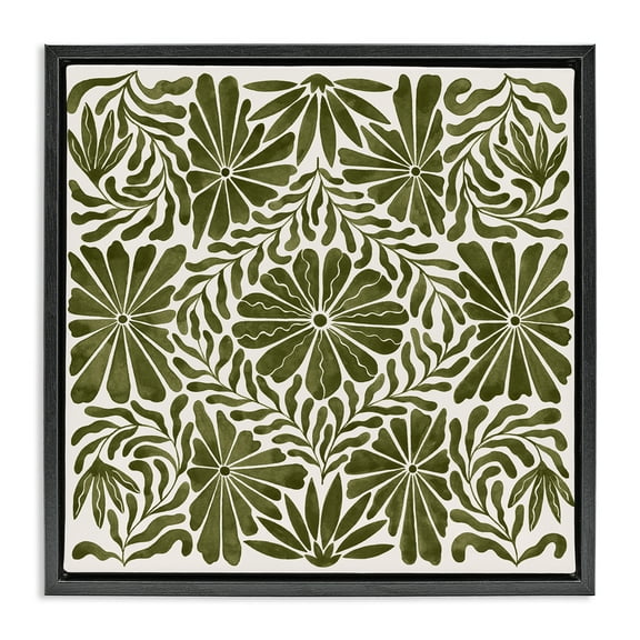 Stupell Industries Centric Circular Flowers Abstract Painting Black Floater Framed Canvas Art Print Wall Art, 18 x 18