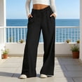 thumbnail image 3 of Quixlent Women Pants Elastic Waist Adjustable Drawstring Straight Wide Leg Trousers with Pockets Pure Color Casual Pants Work Travel Daily Wear, 3 of 8