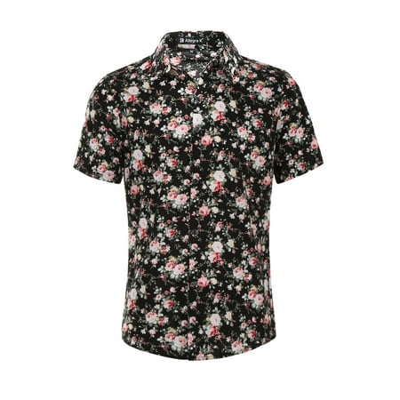 - Unique Bargains Men's Casual Slim Fit Cotton Floral Print Short Sleeve Button Down Shirt