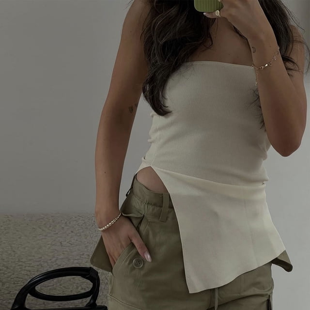 Top sin mangas para mujer NikouMX Bandeau con dobladillo dividido diseño fácil de usar