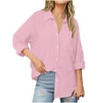 thumbnail image 2 of Elvqul Shirts for Women Plus Size Button up Long Sleeve Tops for Women Summer Wine Solid Collared Shirt, 2 of 9