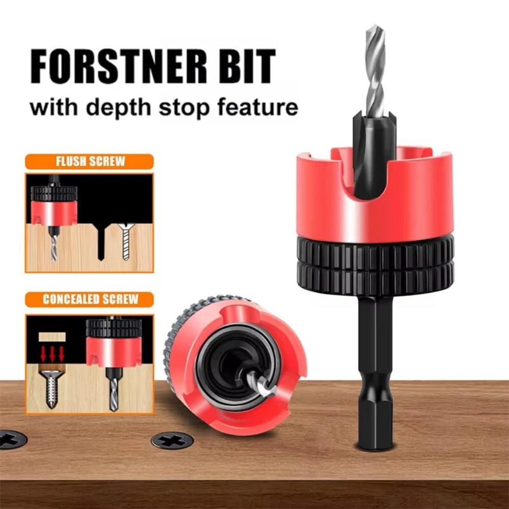 5PCS Countersink Drill Bit Set Steel Adjustable Depth Stop Hex Shank Varied Sizes 2.8 to 4x8mm Woodworking Tools