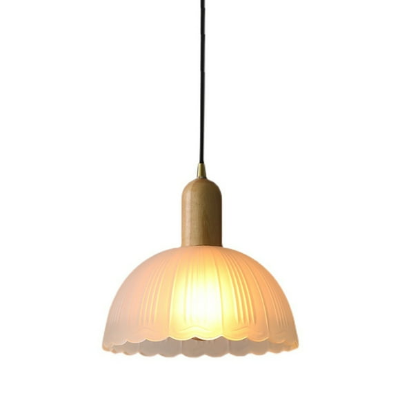 Janpanese Style Wood Frosted Glass Pendant Light Fixture, Vintage Semicircle Pendant Lamp, Modern Farmhouse Pendant Lighting, Pendant Light for Over Kitchen Island Sink Dining Room Table Bar Entrance