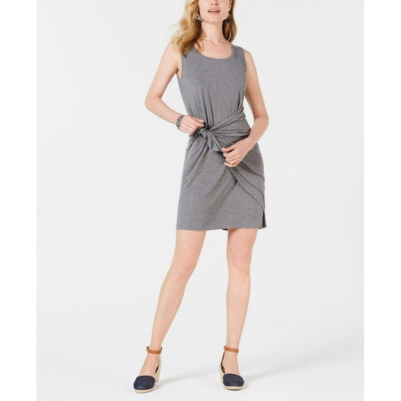 Style & Co Sleeveless Tie Front Dress Mid Grey Heather M