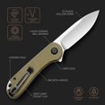 thumbnail image 3 of CIVIVI Elementum Folding Pocket Knife 2.96" D2 Satin Blade & Micarta Handles C907S (Olive), 3 of 8