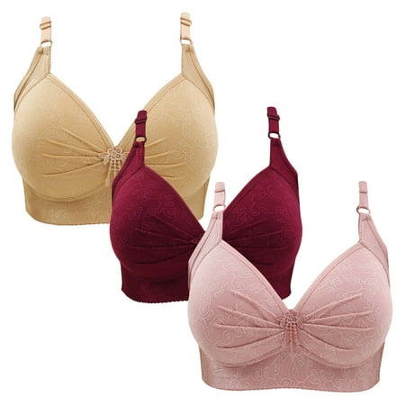 Gnurob Womens Lace Bralette 3 Pack Plus Size Bra Push Up Wire Free Bras Padded Seamless Bralettes Adjustable Straps Underwear for Heavy Breast Sprots Bra Clearance Saving B03-Pink Large