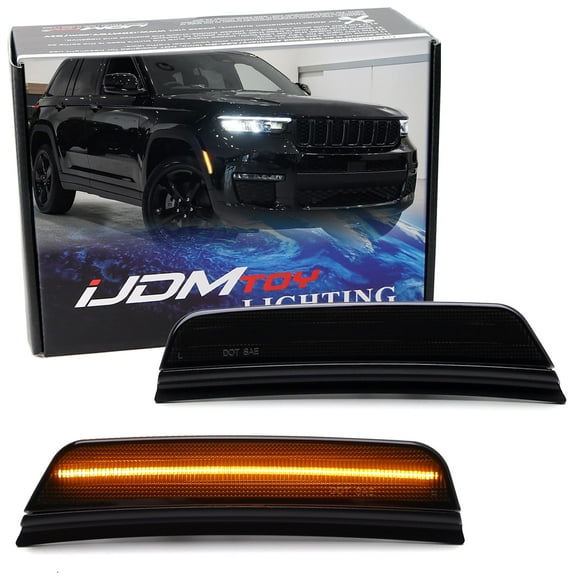 Black-Out Smoked Lens 36-SMD Amber Full LED Front Bumper Side Marker Light Kit For Jeep 2021-up Grand Cherokee, Replace OEM Amber Front Sidemarkers