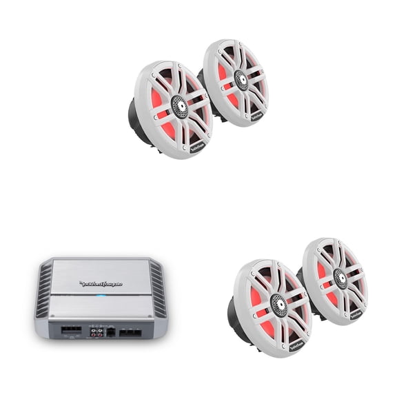 Rockford Fosgate M2 6.5" RGB LED Marine Speakers White (4 Total) PM400X4 Amplifier – Boat Audio System for Pontoon & Center Console Upgrade