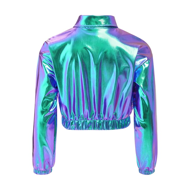 YUUMIN Veste Métallique Décontractée à Sequins pour Filles et Garçons, Veste à Col Rabattu avec Fermeture Éclair, Bleu 16