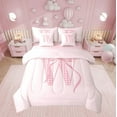thumbnail image 2 of Erosebridal Plaid Initial W Bedding Full Size, Kawaii Ribbon Bed in a Bag Full size, Cartoon Bow Decor, Reversible 7 Pieces, 2 of 5