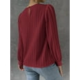 thumbnail image 4 of Women'S Long Sleeve Scoop Neck Pleated Front Fitted Blouse Tops Wine Red M, 4 of 9