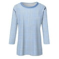 thumbnail image 4 of Wiyuqeen 3/4 Length Sleeve Womens Tops Crew Neck Plaid Shirts Casual Color Block T Shirts Plus Size Summer Loose Tees Womens Gifts, 4 of 5