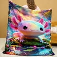 thumbnail image 3 of Fantasy Axolotl Rainbow Forest Glow Flannel Blanket Soft Warm All Season Blanket Sofa Bed Office Camping Travel Gift Blanket Birthday Anniversary Gift Travel Festive Pattern Home Decorators, 3 of 7