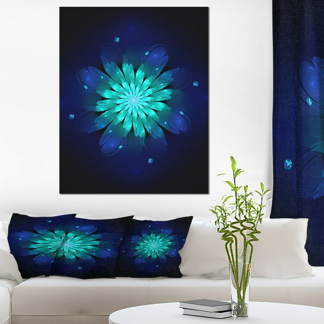 Fleur Fractale Bleue N Turquoise - Impression sur Toile d'Art Floral